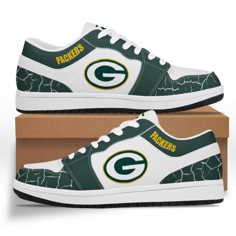 Women's Green Bay Packers Low Top Leather AJ1 Sneakers 001